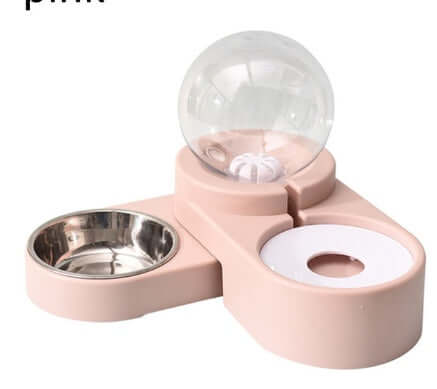 Automatic dog water bowl with stainless steel bowl in pink, designed for easy water refills and pet hydration.