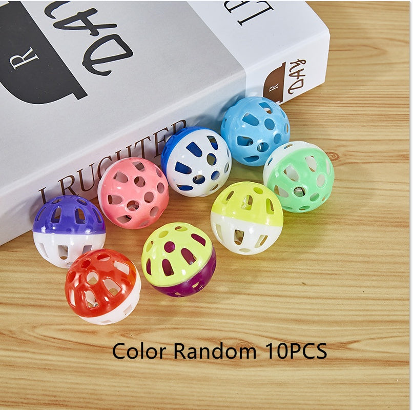 Interactive bell cat toy set featuring colorful plastic balls for feline playtime.