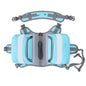 Large dog hiking backpack in blue with reflective stripes, designed for outdoor adventures with pets.