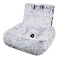 Washable dog car seat bed in plush gray fabric, designed for comfort and convenience in travel.