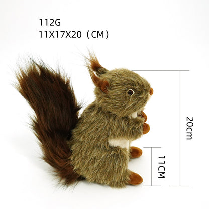 squirrel squeaky dog toy featuring a plush squirrel design with measurements and vibrant colors
