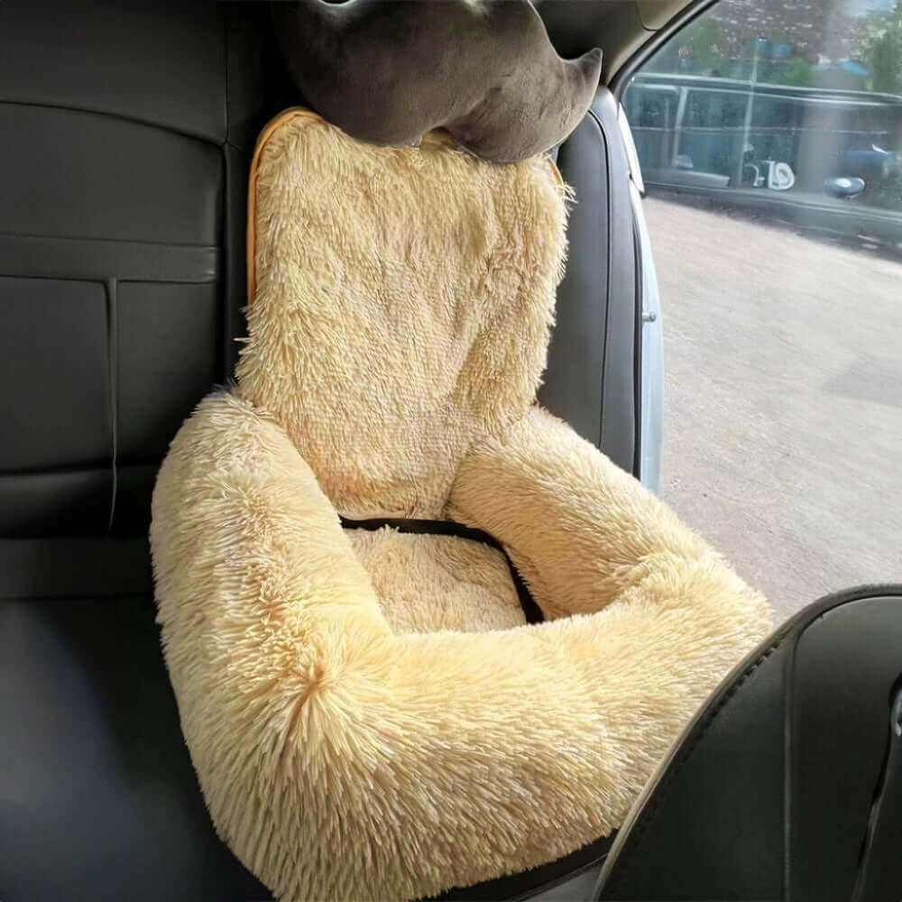 Washable dog car seat bed designed for comfort, featuring soft, plush fabric for pets on the go.