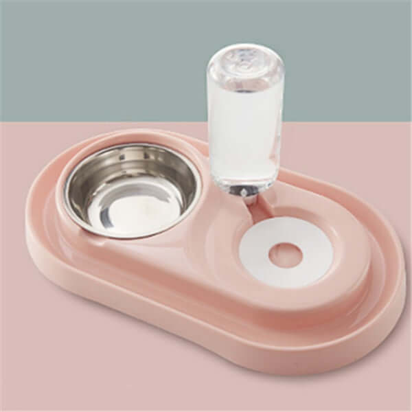 Automatic dog water bowl in ancient pink with stainless steel bowl and water refill feature.