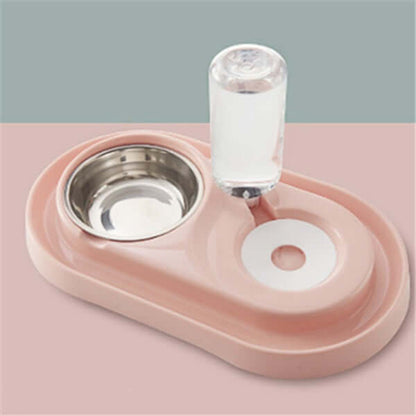 Automatic dog water bowl in ancient pink with stainless steel bowl and water refill feature.