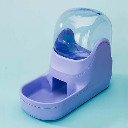 Automatic pet water fountain in lavender color, designed for easy pet drinking with a large capacity.