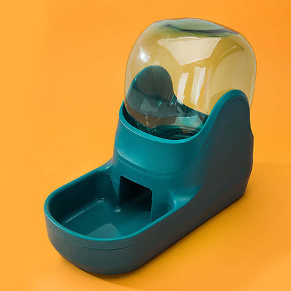 Automatic pet water fountain in teal color with transparent reservoir for easy pet hydration