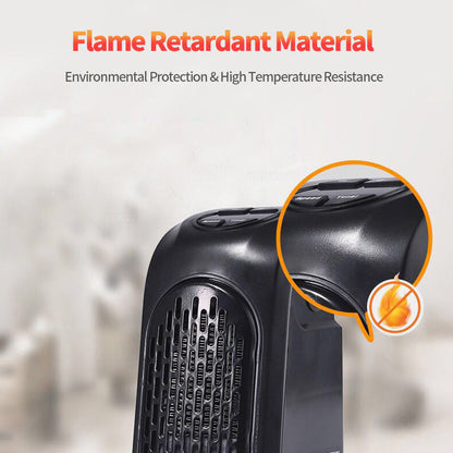 PTC ceramic space heater control panel and heater unit with adjustable settings for temperature and wind speed.