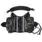 Large dog hiking backpack in night camouflage design, featuring sturdy straps and storage compartments.