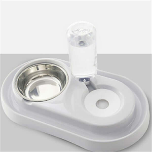Automatic dog water bowl featuring a stainless steel bowl and a water dispenser for continuous hydration.