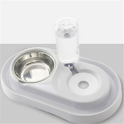 Automatic dog water bowl featuring a stainless steel bowl and a water dispenser for continuous hydration.