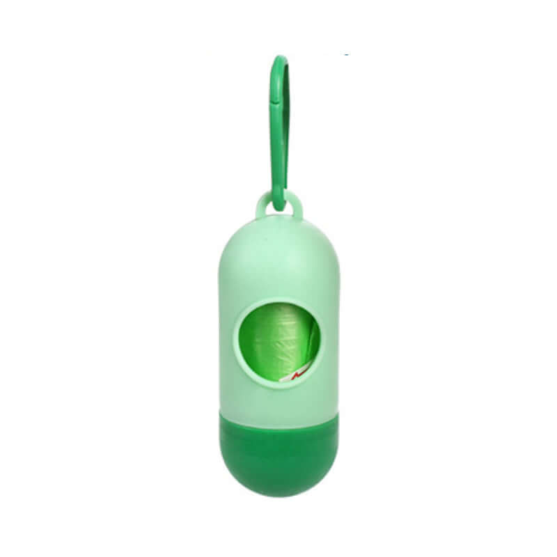 Pet Trash Bag Dog Poop Bags For Waste Refuse Cleanup holder in green color with original trash bag inside.