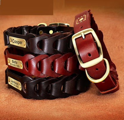 Braided Leather Dog Collar for Medium & Large Dogs