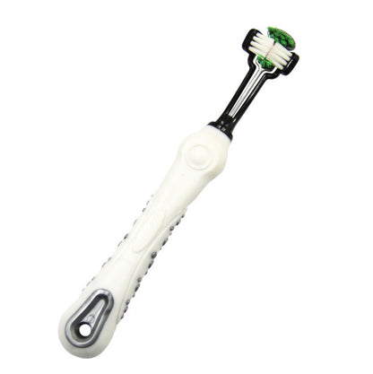 Three sided pet toothbrush set for effective dog dental care and bad breath prevention.