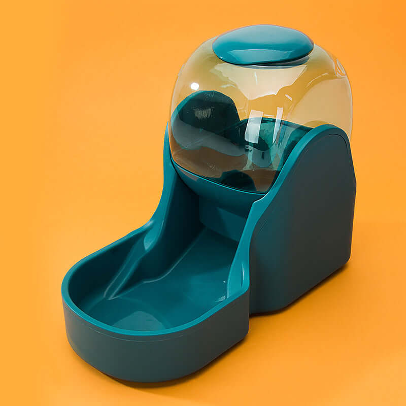 Automatic pet water fountain in teal color, designed for pets to enjoy water effortlessly.