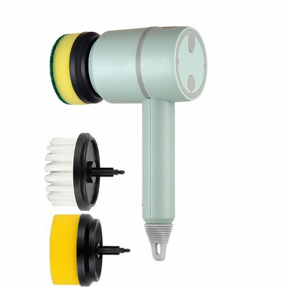 automatic electric cleaning brush with interchangeable brush heads for versatile cleaning in kitchen and bathroom