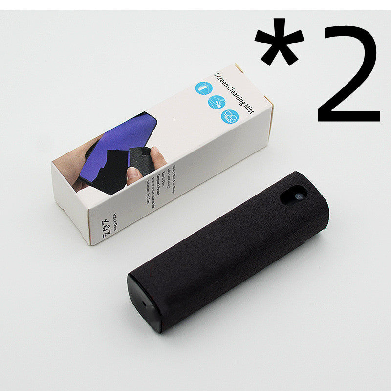 Portable mobile phone screen cleaner set in use, featuring microfiber wipe and cleaning fluid in a compact design.