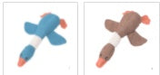 Interactive plush squeaky dog toy in brown and blue, ideal for dogs to play and cuddle.