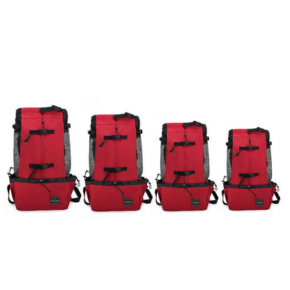 Dog carrier backpack for small dogs & cats in red, showcasing sturdy and lightweight design for adventurous outings.