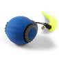 Automatic rolling cat ball in blue with yellow accents, designed to engage indoor cats in playful activity.