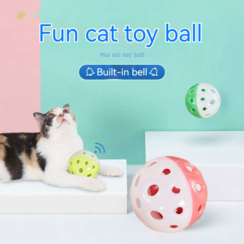 Interactive bell cat toy featuring vibrant colors and holes for sound, perfect for engaging indoor play.