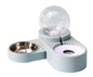Automatic dog water bowl with stainless steel bowl in vintage blue color.