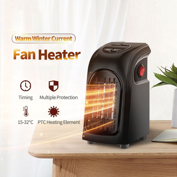 PTC ceramic space heater control panel and heater unit with adjustable settings for temperature and wind speed.