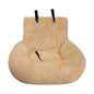 Washable dog car seat bed in soft apricot color with straps for secure placement in vehicles.
