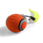 Automatic rolling cat ball in vibrant orange and gray with playful tail for indoor cat entertainment.