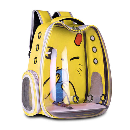 Bubble Pet Backpack Carrier for Cats & Small Dogs in yellow with transparent bubble window and breathable design.