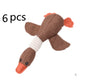 Interactive plush squeaky dog toy in brown and blue, ideal for dogs to play and cuddle.