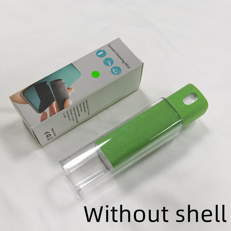 Portable mobile phone screen cleaner set in use, featuring microfiber wipe and cleaning fluid in a compact design.