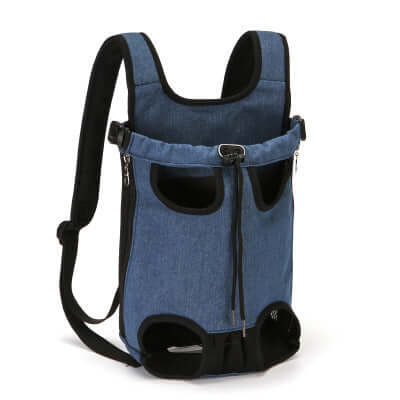 Pet chest bag in blue denim, suitable as a dog carrier sling for easy pet transportation.