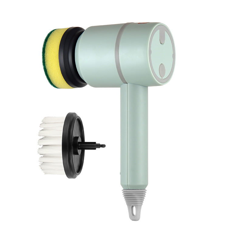 automatic electric cleaning brush with interchangeable attachments for efficient cleaning of various surfaces.