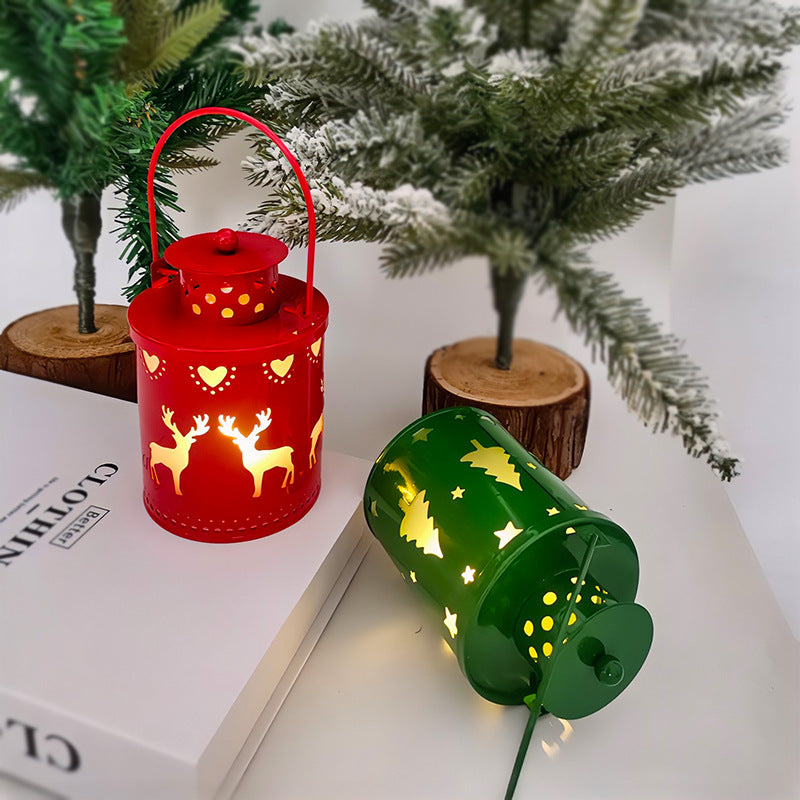 LED Christmas candle lantern in red and green designs, perfect for holiday decoration and creating a festive atmosphere.
