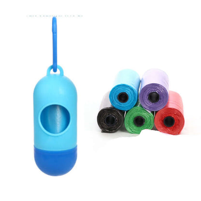 Pet Trash Bag Dog Poop Bags For Waste Refuse Cleanup with blue dispenser and colorful rolls.