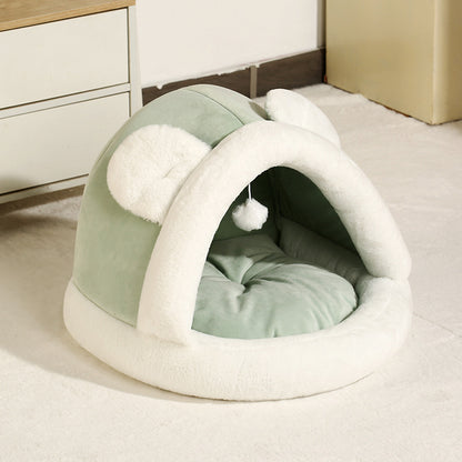 self-warming cat cave bed with plush exterior and cozy design for small dogs and cats