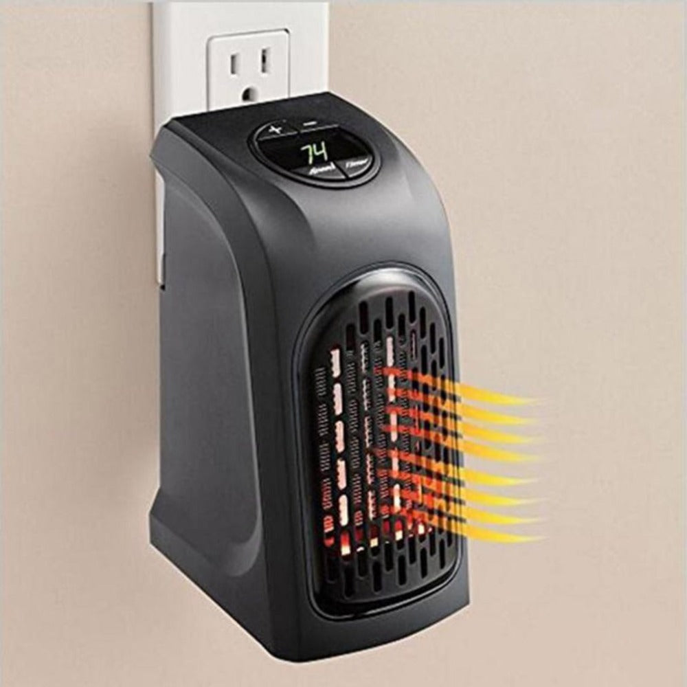 PTC ceramic space heater control panel and heater unit with adjustable settings for temperature and wind speed.
