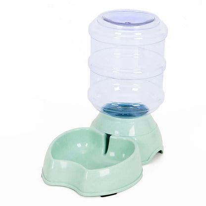Automatic dog water bowl featuring a stainless steel bowl with a refillable bottle in a vintage blue color.