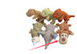 Interactive plush squeaky dog toy in brown and blue, ideal for dogs to play and cuddle.