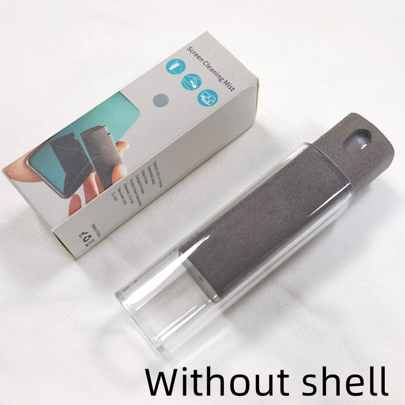 Portable mobile phone screen cleaner set in use, featuring microfiber wipe and cleaning fluid in a compact design.