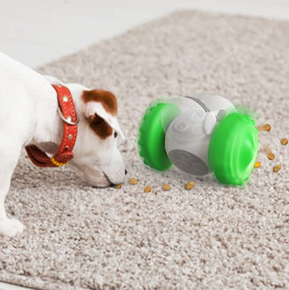 Interactive slow feeder dog toy designed for fun feeding, featuring an intelligent robot tumbler and balance system.