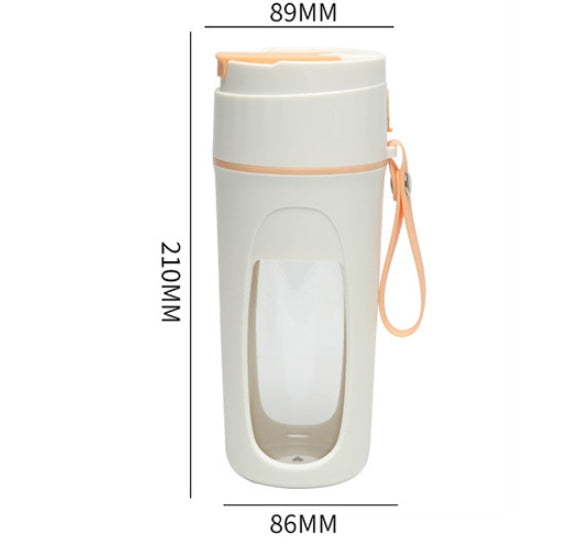 Portable USB blender cup dimensions with a lid and handle for smoothies and juices on the go.