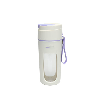 Portable USB Blender Cup for Smoothies & Juices with stylish design and pomegranate background.