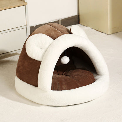 Self-warming cat cave bed featuring a cozy design for small dogs and cats with soft plush fabric.