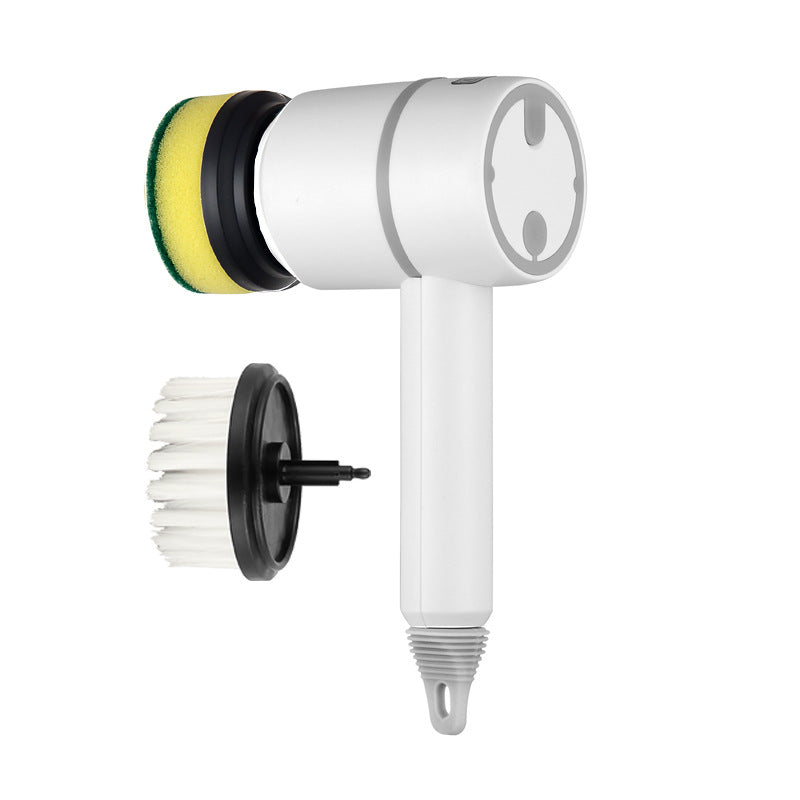automatic electric cleaning brush with interchangeable heads for effective cleaning in kitchen and bathroom surfaces