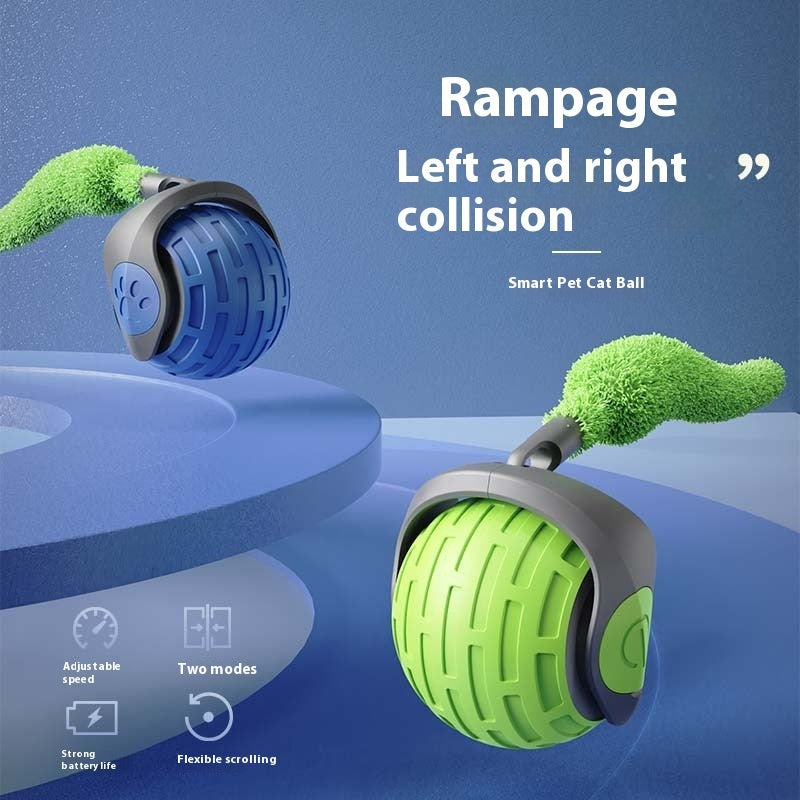 Smart pet cat ball demonstrating rampage left and right collision features of the automatic rolling cat ball.