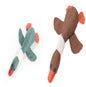 Interactive plush squeaky dog toy in brown and blue, ideal for dogs to play and cuddle.