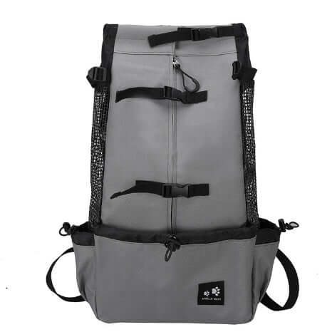 Dog carrier backpack for small dogs and cats with sturdy, lightweight design and adjustable straps.