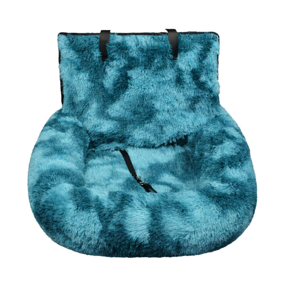 Washable dog car seat bed in vibrant teal color with plush fabric design for comfort and easy travel.