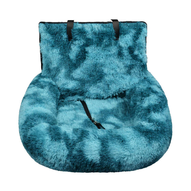 Washable dog car seat bed in vibrant teal color with plush fabric design for comfort and easy travel.